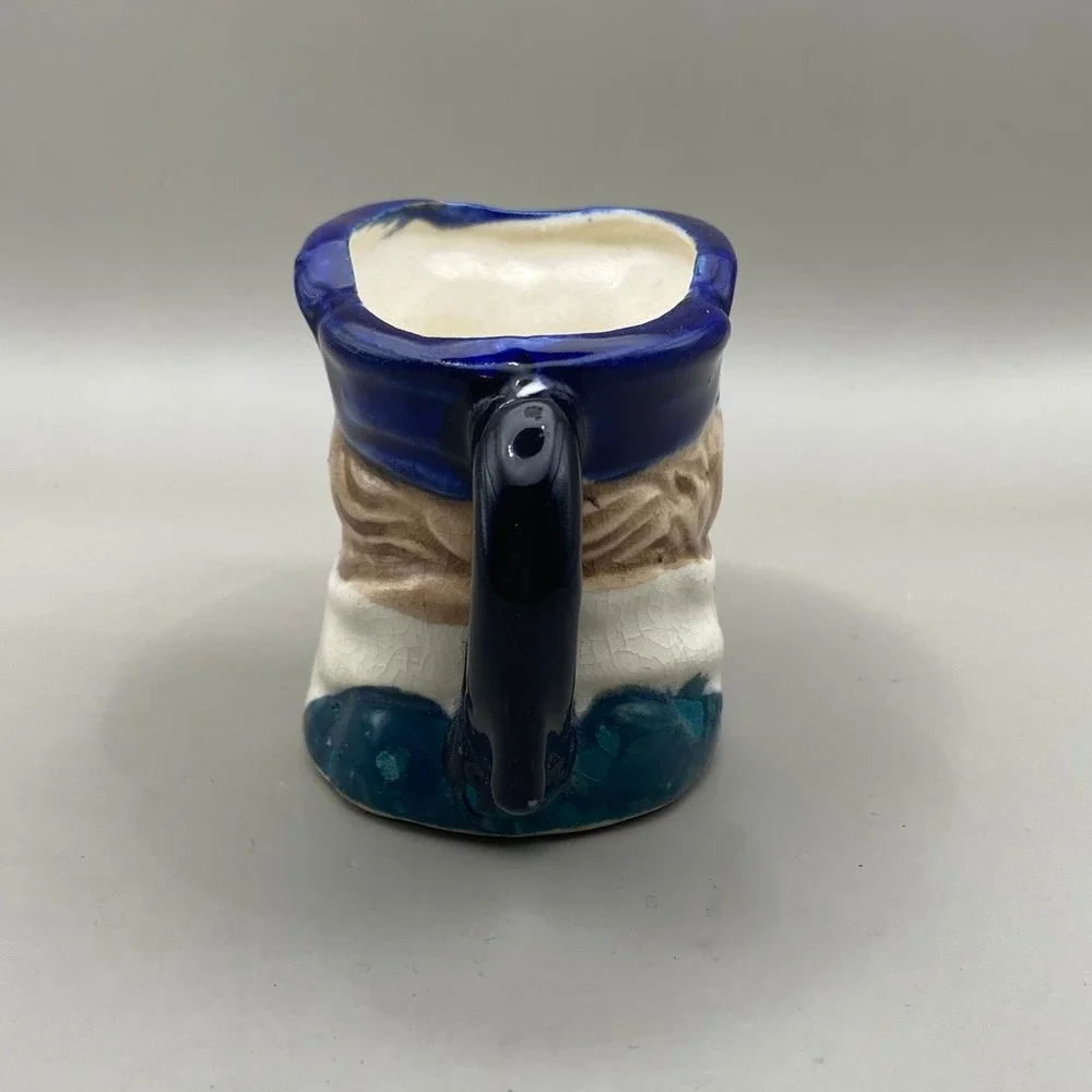 Vintage Pirate Toby Jug Miniature Pitcher Made in Japan Blue White Ceramic 2 in